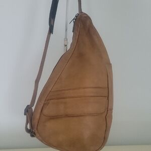 Healthy Back Bag Ameribag Kingston NY Made In USA Brown Leather Sling Bag
